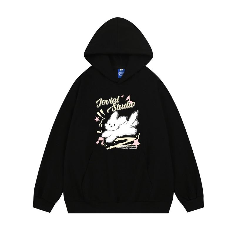 Unisex Oversized Hoodie With Embroidered Retro Dog Cartoon Design Cotton Blend Casual Sweatshirt
