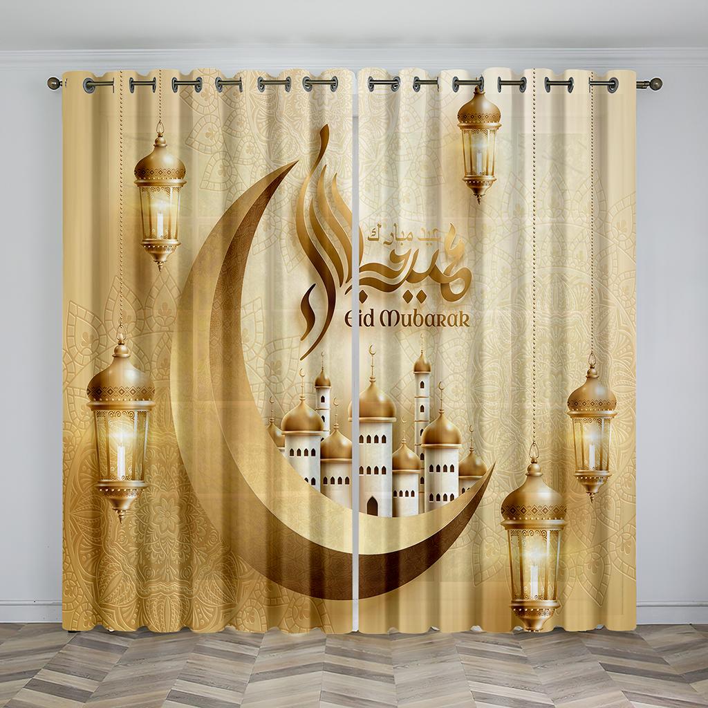 Luxury Muslim Ramadan Festival Shading Drapes Darkening Window Curtain Set for Living Room Bedroom Decor 2 Pieces Free Shiping