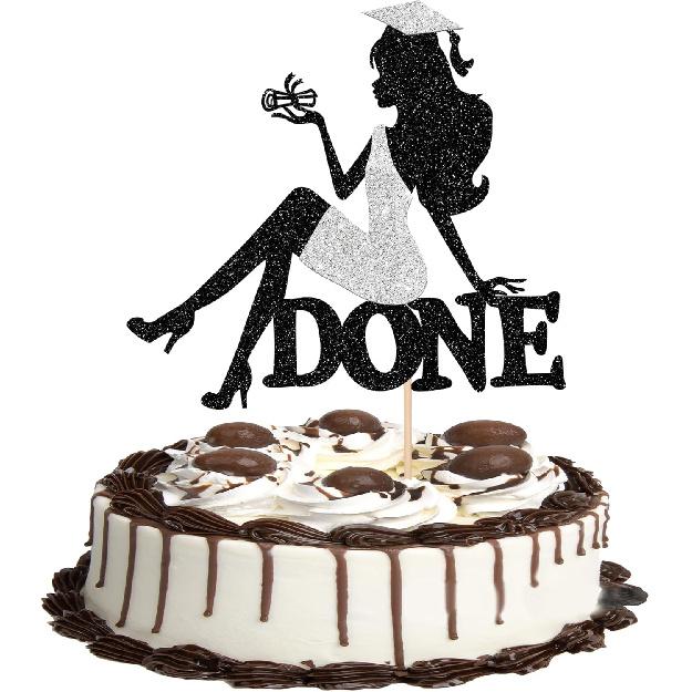 1 PCS High Heel Girl Graduation Cake Topper Black Pink Glitter Done Diploma Class of 2025 Congrats Grad Cap Cake Pick for 2025 Senior High School