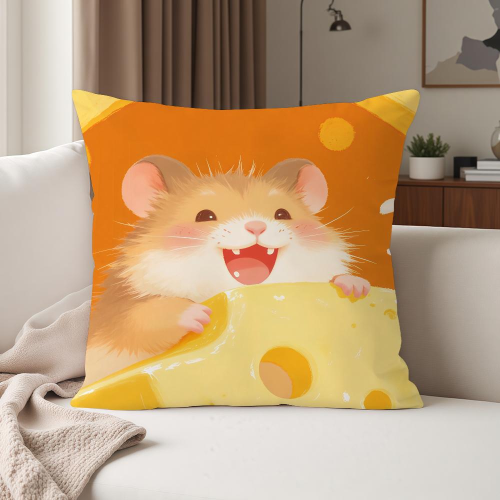 Kawaii Cute HamsterinCheese Pillow Case Suitable For Bedrooms Living Rooms Cars Home Decoration