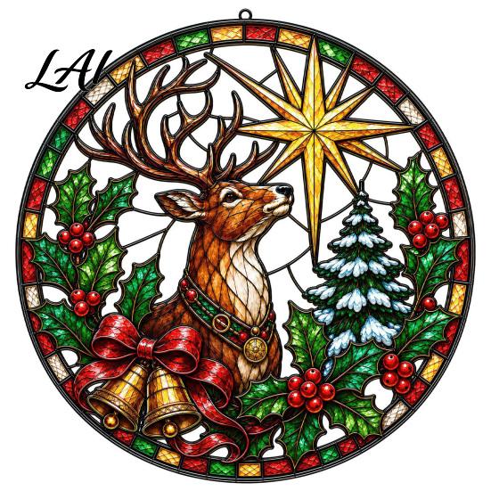 Decorative Window Stickers Christmas Stained Glass Film Sun Rainbow Style Cling Catcher Static Elk Holly