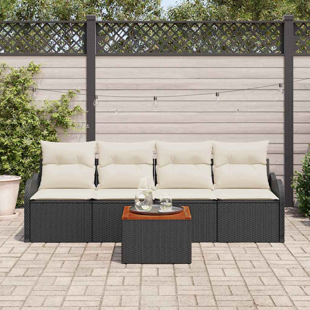 Garden Sofa Set with Cushions 5 pcs Black Poly Rattan