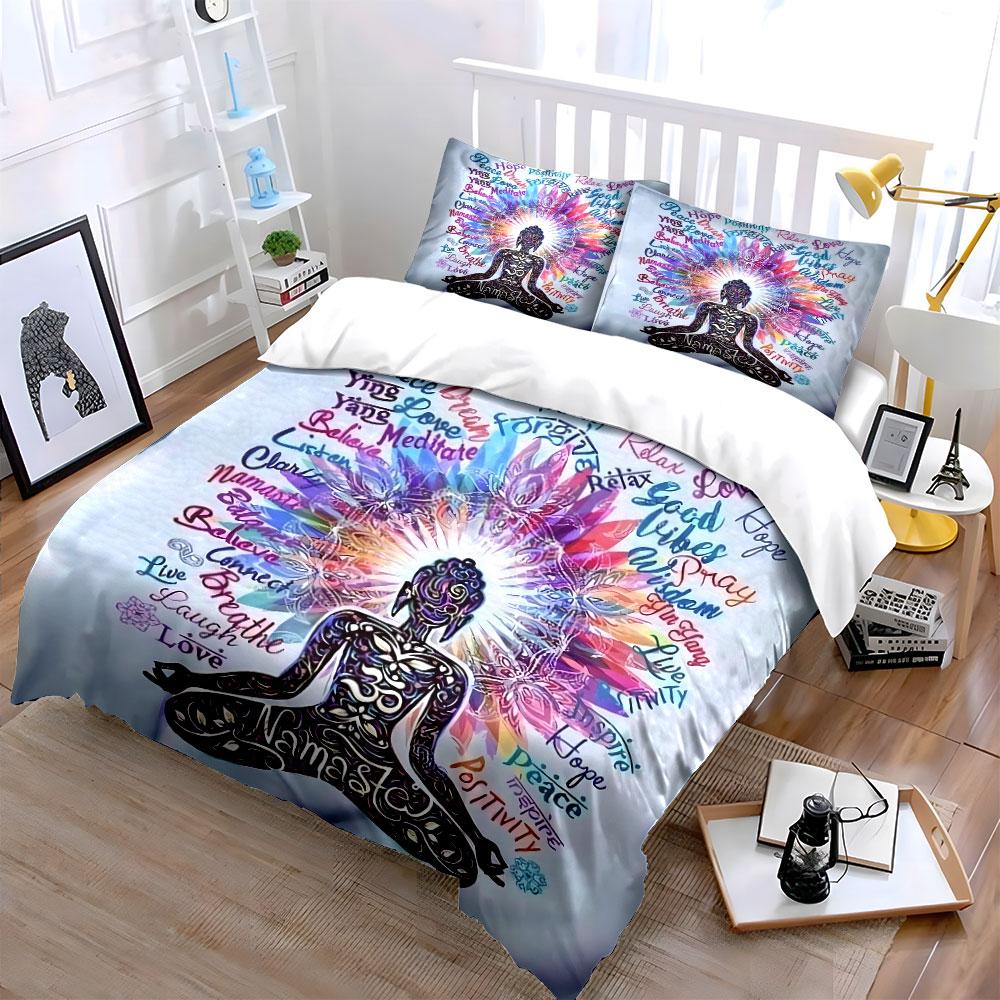 Namaste Yoga Meditation Design Bedding Duvet Cover Set Duvet Cover Pillowcases (1*Duvet Cover 2*Pillowcases, without duvet insert)