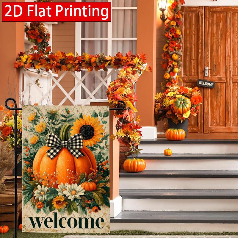 2D Flat, 2D Flat Autumn Buffalo Checkered Pumpkin Autumn Thanksgiving Garden Flag_2 (1)- Outdoor Garden Flag Double-sided Home Decoration Courtyard De