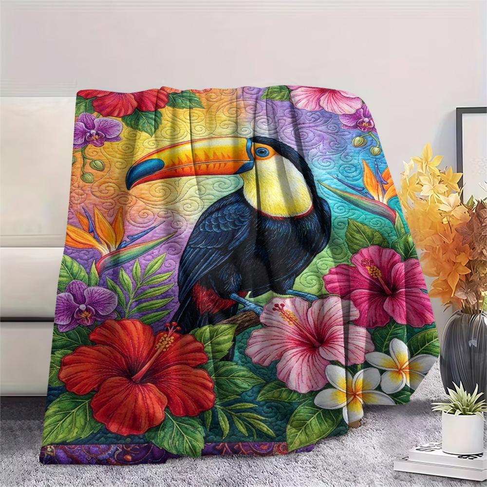 1PC Toucan Wall Art Print FlAannel Blanket, High quality Comfortable for All Seasons, Home Decor, Warmth and Comfort
