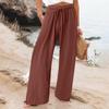 Women's 9-pant Casual Loose High Waist Cotton Linen Wide Leg Long Pants With Pockets