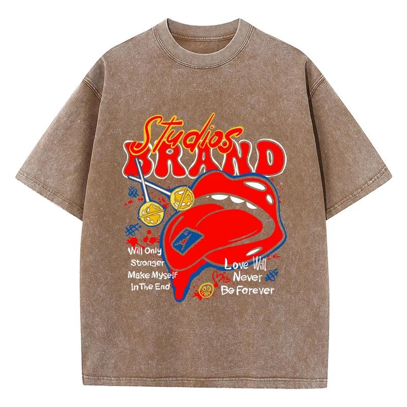 Oversized Woman Washed T-Shirts Studios Brand Print Short Sleeve Cotton Crewneck Oversize Tops Vintage Street Clothes