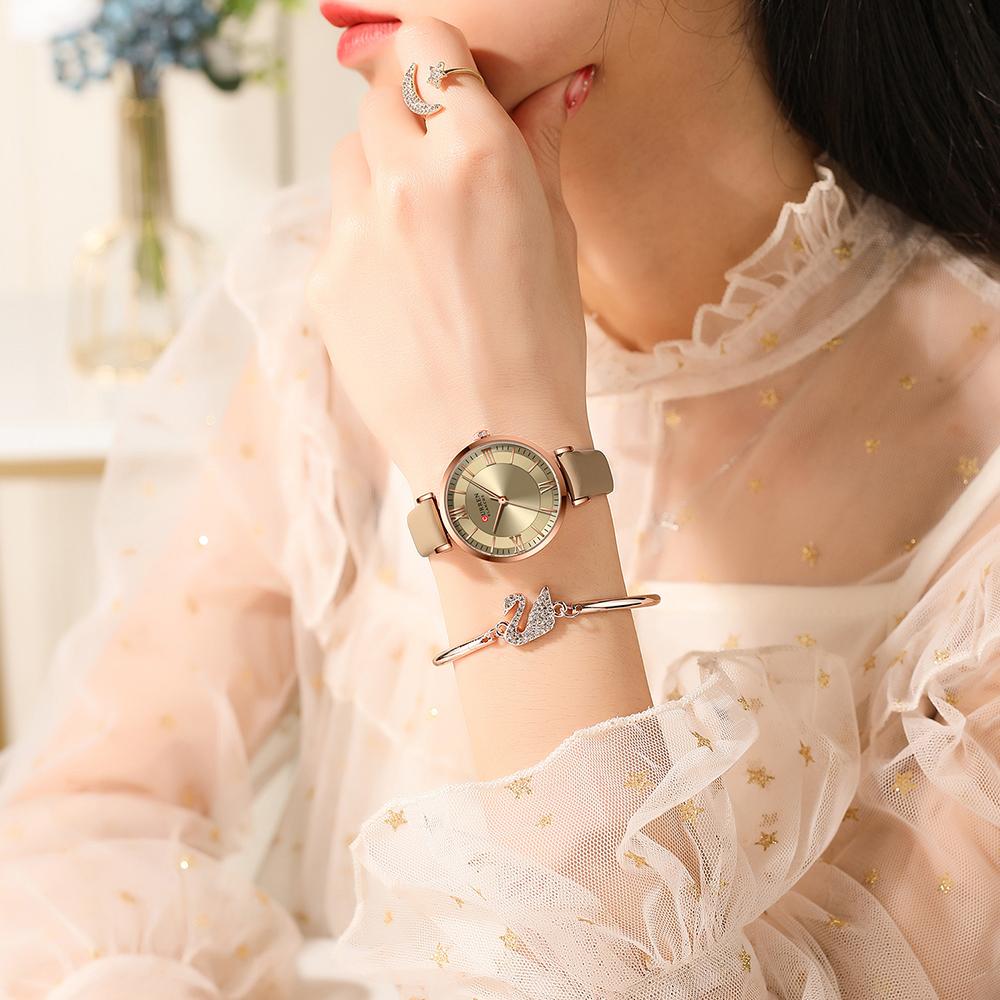 CURREN Роскошные новые часы для женщин, простые кварцевые кожаные часы, женские элегантные наручные часы