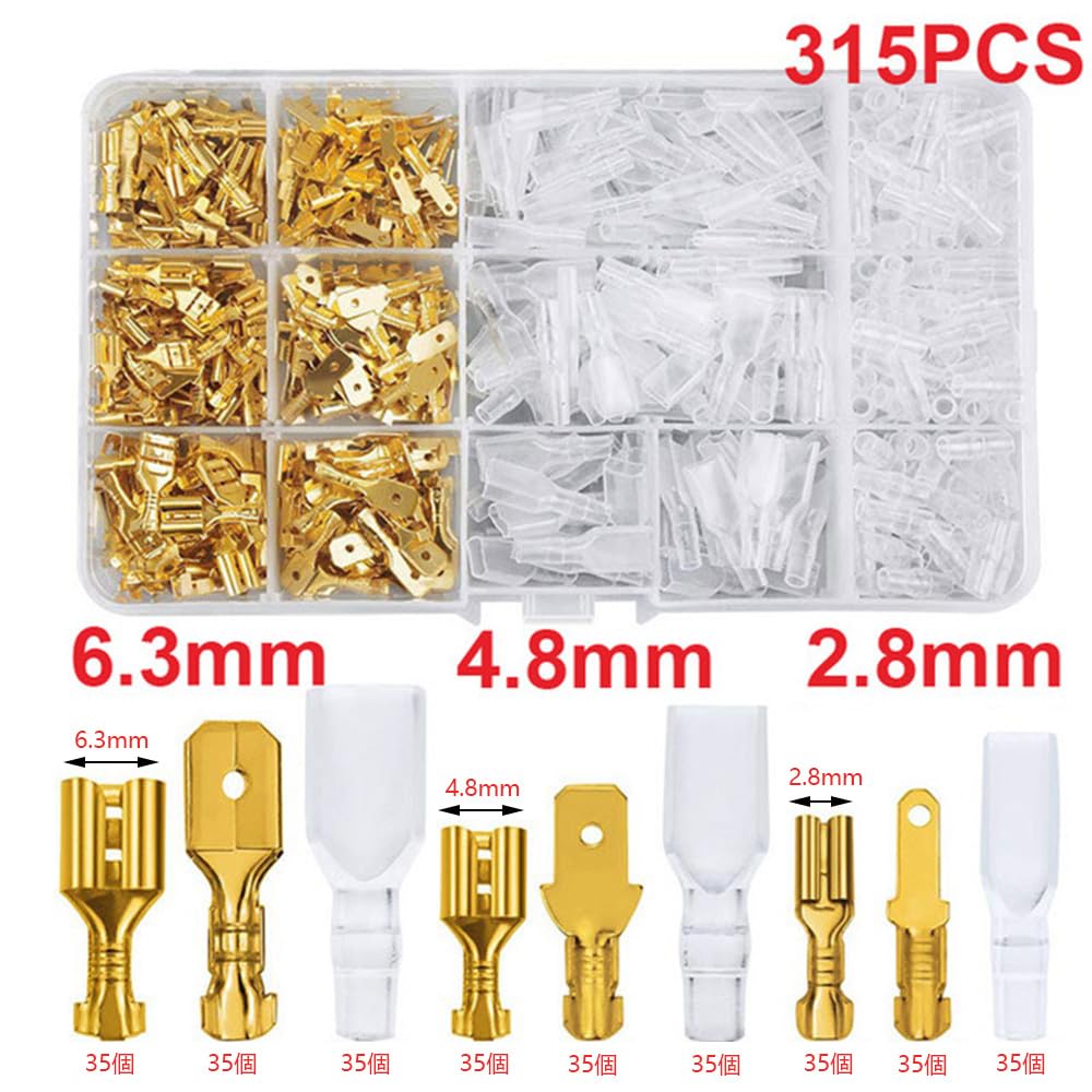 YJRUNFU 315 Piece Set of 315 Universal Waterproof Flat Terminals Insulation Sleeves Gold Male/Female