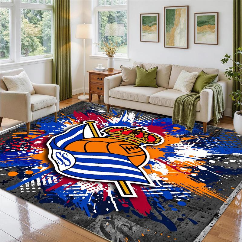 Real Sociedad FC Design Crystal Velvet Rug Soft Decorative Mat for Bedroom Entrance