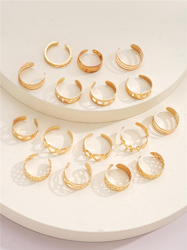 16 PCS Simple Star Open Toe Rings Set for Women Adjustable Minimal Hollow Heart Summer Beach Smooth Feet Ring Jewelry On Foot