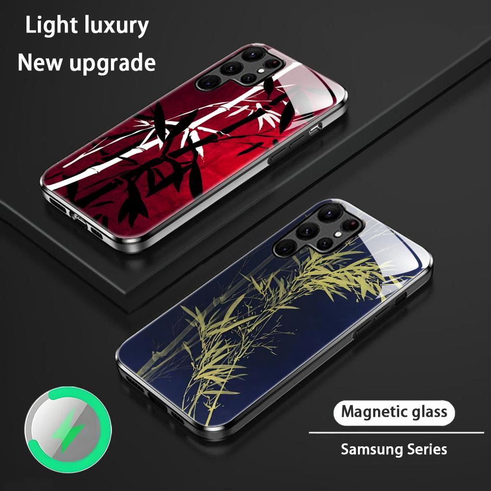 Design Ink Bamboo Painting Hot Phone Case For Samsung S26 S25 S24 S23 S22 S21 S20 Plus Ultra Glass Magnetic Case