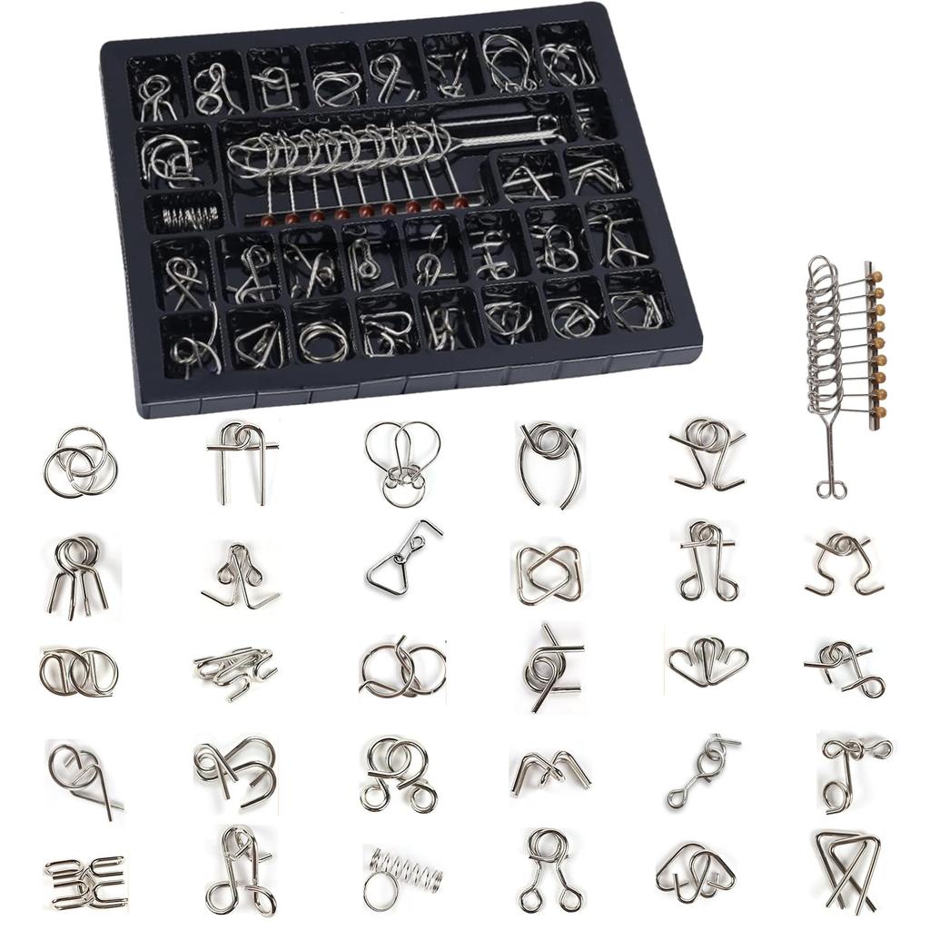 Ailunate Brain Training Ring Puzzle Set for Adults and Children 30 Different Designs Difficult Educational Toy Perfect Gift - - Puzzles, Metal, -