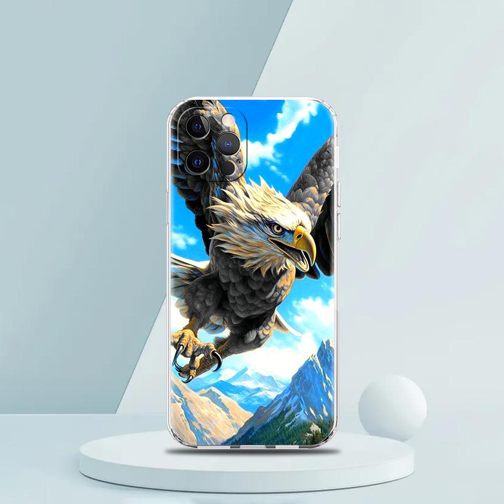 Мягкий прозрачный чехол-бампер из ТПУ для iPhone 16 15 14 13 12 11 Pro Max XR 8 7 Plus Ударопрочный корпус с рисунком птицы Орел Ястреб