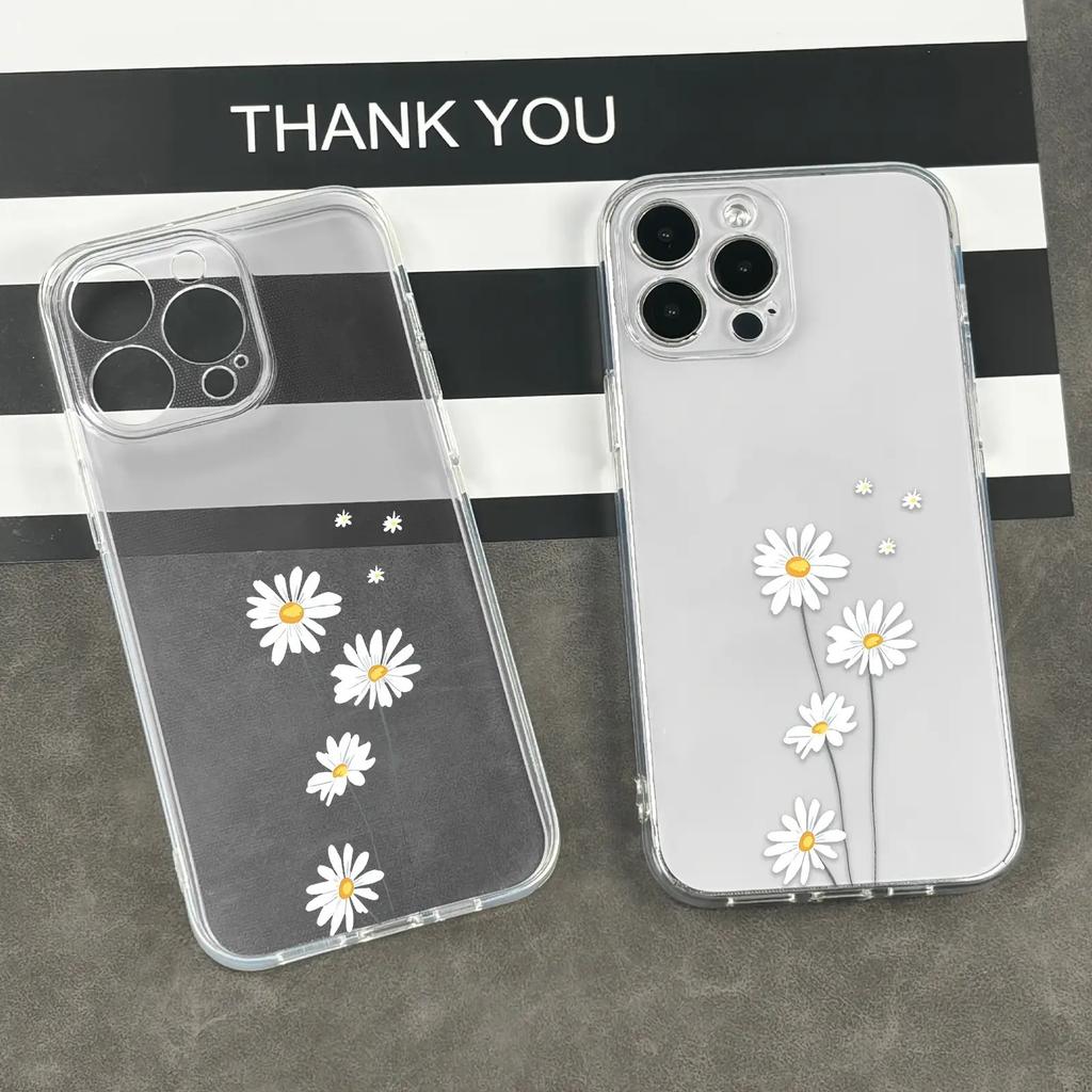 Fresh daisy transparent phone case suitable for iPhone 17 16 15 14 13 12 11 Pro/Max/Plus anti drop and shockproof back cover