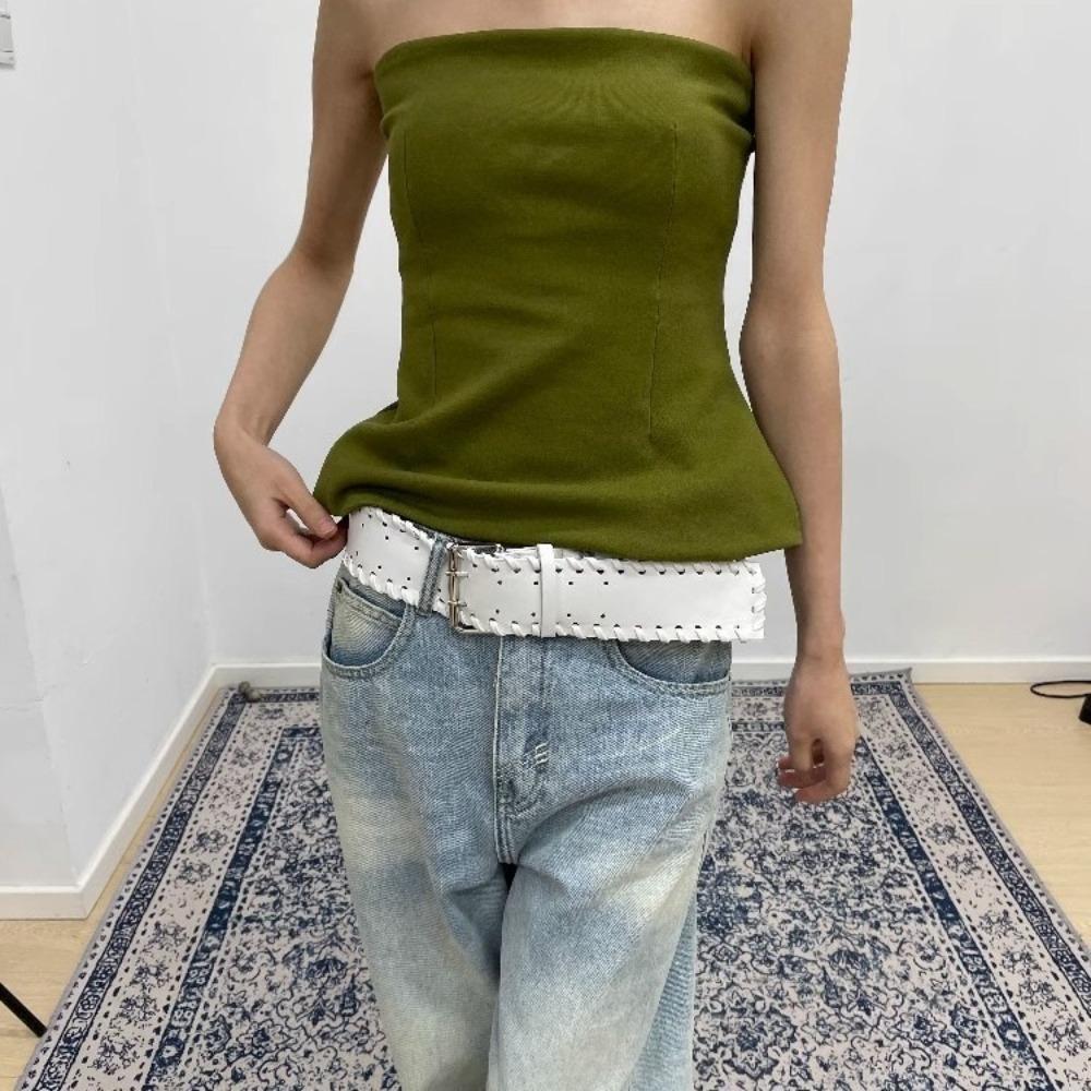 Y2k PU Leather Waistband Woven Western Cowboy Belt Fashion Women Wide Belt  Spicy Girl
