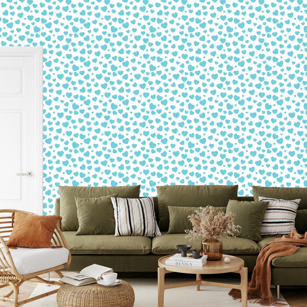 Hearts Wallpaper Celadon and White 50x1000
