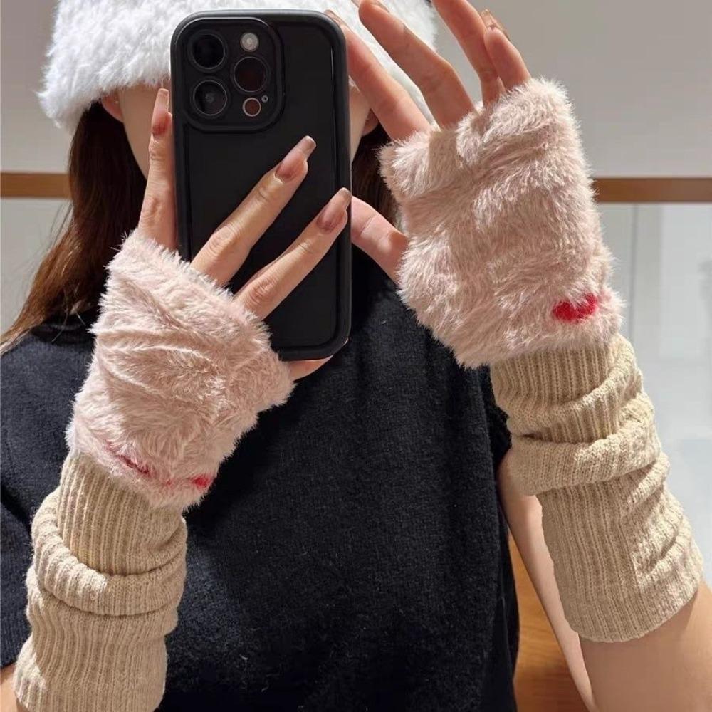 Korean Style Mink Fleece Half Finger Gloves Solid Color Y2k Winter Mittens Women