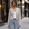 Casual Knitwear Women Round Neck Knit Sweater, Solid Color Button-Up Cardigan for Waist Length Pullover Fall Winter, Long Sleeve Short Top Sweater