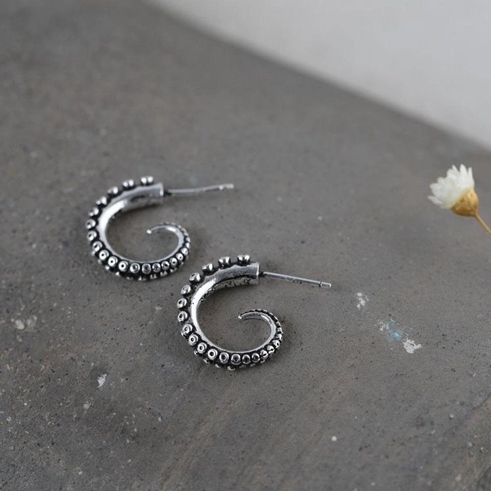 Персонализированные ретро серебристые серьги-пусеты в виде щупальца осьминога для мужчин и женщин, модные женские серьги в готическом панк-стиле, подарок