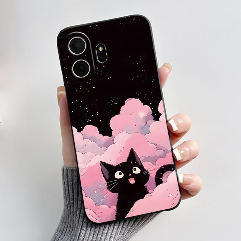 Phone Case For TCL NxtPaper 70 Pro Bumper Black Silicone Shockproof Soft Casing Pattern New Design Love Moon Pattern Cover