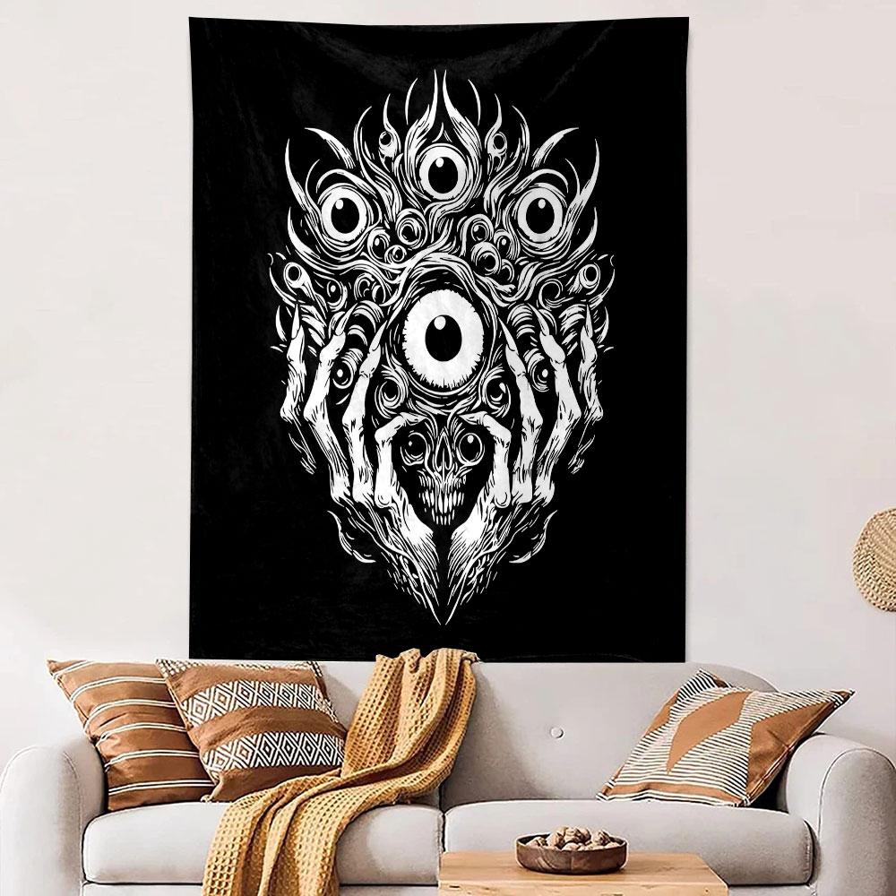 "Surreal Multi-Eyed Skull Artwork" Patterned tapestry home decor, suitable for bedroom and living room, gift