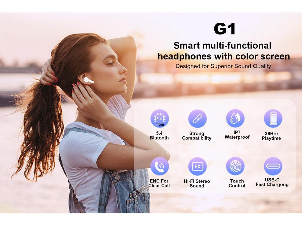 Bluetooth-наушники TW549: Сверхдлительное время работы от аккумулятора, Активное шумоподавление (ANC), Дисплей, Беспроводные