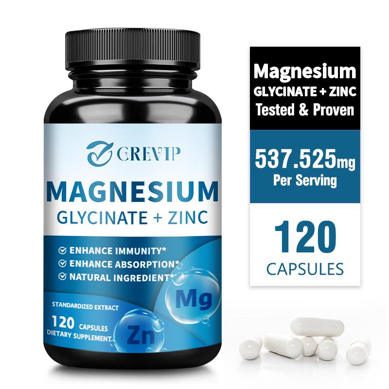 120pcs Magnesium Glycinate + Zinc - Brain & Heart Health,Stress & Anxiety Relief