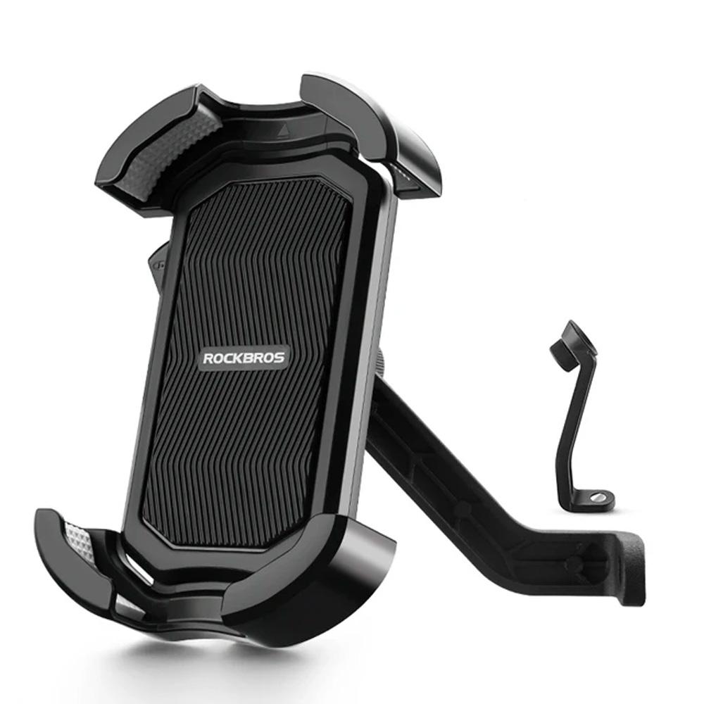 Motorcycle phone holder for mirror mounting, black