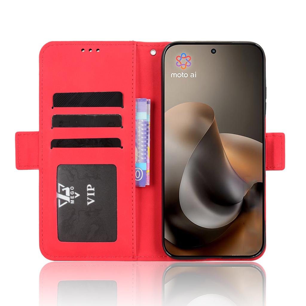 Wallet Case for Moto G67 5G - Leather/PU, Red, With Card Holder