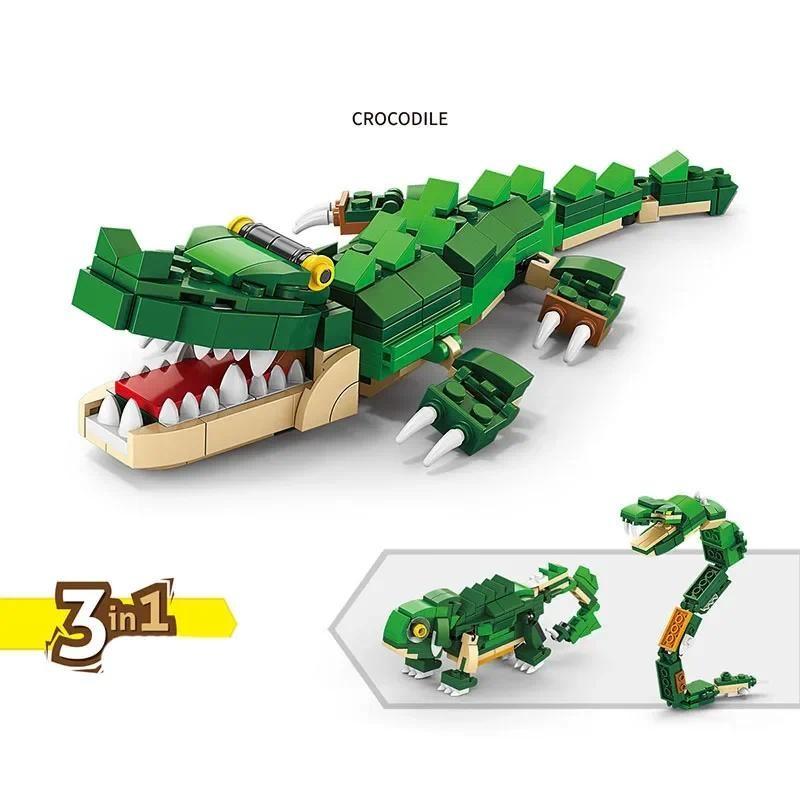 4-в-1 механический крокодил, тигровый кит, строительные блоки, трансформируемый набор, сделай сам, STEM, развивающие игрушки для детей, головоломка с моделью животного в подарок для мальчиков и детей