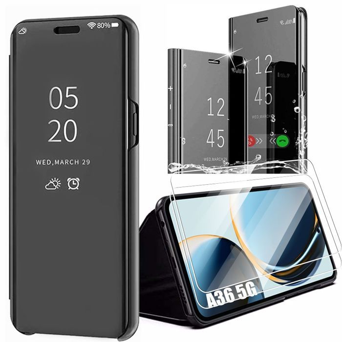 Protective Case - BOOLING - for Samsung Galaxy A36 5G - Mirror Effect - Black - 2 Tempered Glasses