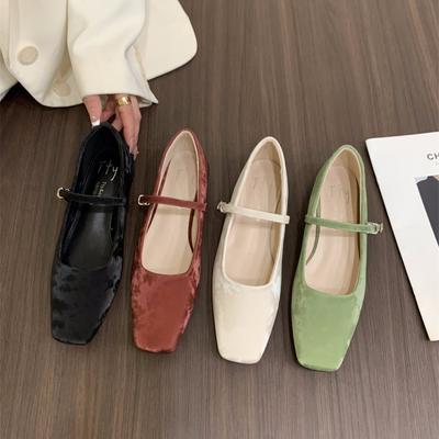 Мода Bailamos 2025 Весна Женские Бархатные Балетки Женские Повседневные Платье Балетки Квадратный Носок Неглубокие Мягкие Туфли Балерины Классика Muj