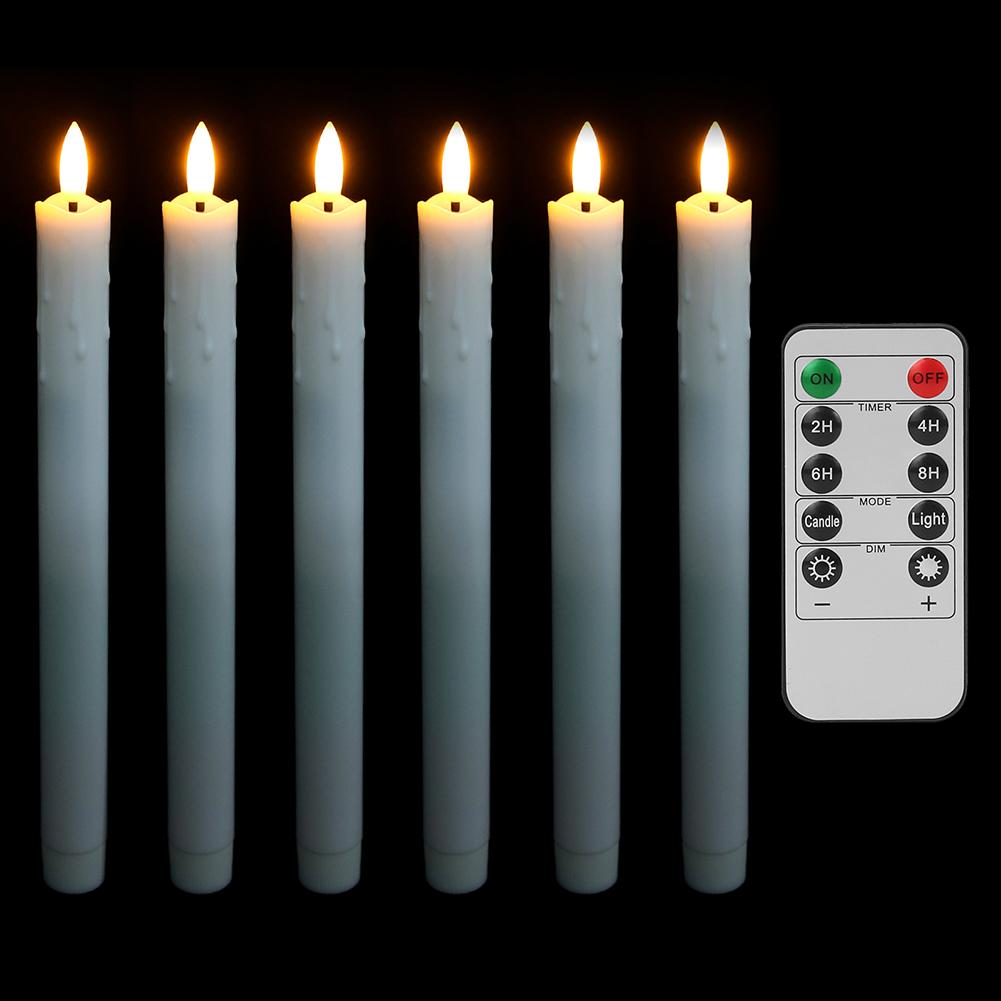 12/18/24 шт. восковые светодиодные беспламенные конические свечи с дистанционным таймером 10,6-дюймовые беспламенные подсвечники 3D мерцающее пламя свечи для окна