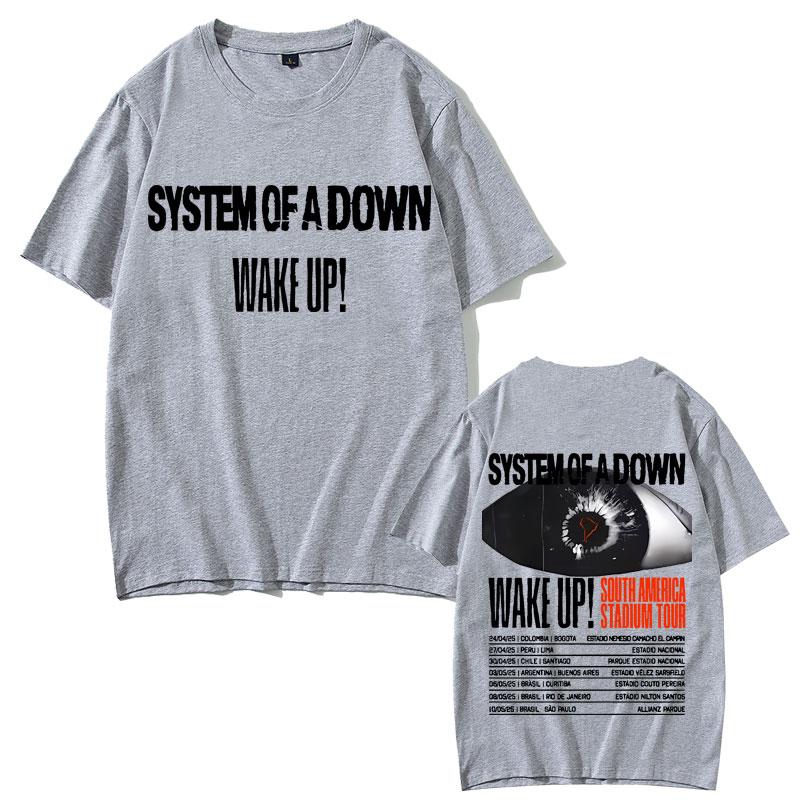 2025 Лето Рок-группа System of A Down Wake Up Южная Америка Стадионный Тур Альтернативный Метал Мерч Футболка Мужская Оверсайз Футболки