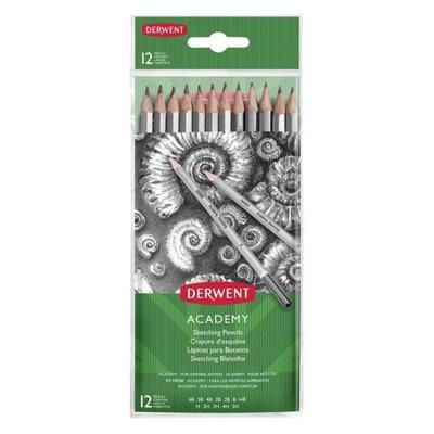 Набор из 12 графитных карандашей - Derwent - Academy Sketching - от 5H до 6B - Смешанный - Черный