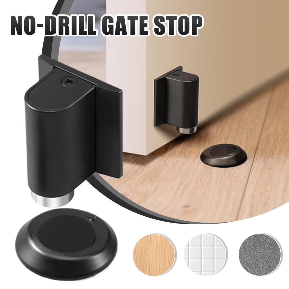 1Pc Heavy Duty Magnetic Door Stopper Stainless Steel Doorstop Black Without Punching Door Suction Door Holder Door Hardware