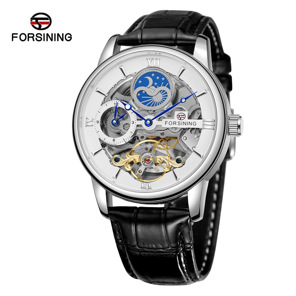 Forsining Men's Fashion Casual Hollow Moon Phase Automatic Mechanical Watch SLZe229-w