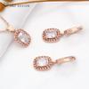 Модные милые серьги цвета розового золота, прямоугольные серьги с кубическим цирконием, комплекты ювелирных изделий для женщин, праздничное ожерелье с подвеской
