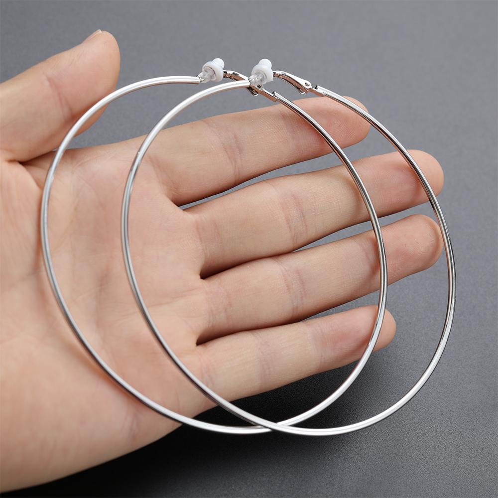 Пара ювелирных изделий золото серебро черный женская мода большой круг клипса на ухо без пирсинга серьги кольца