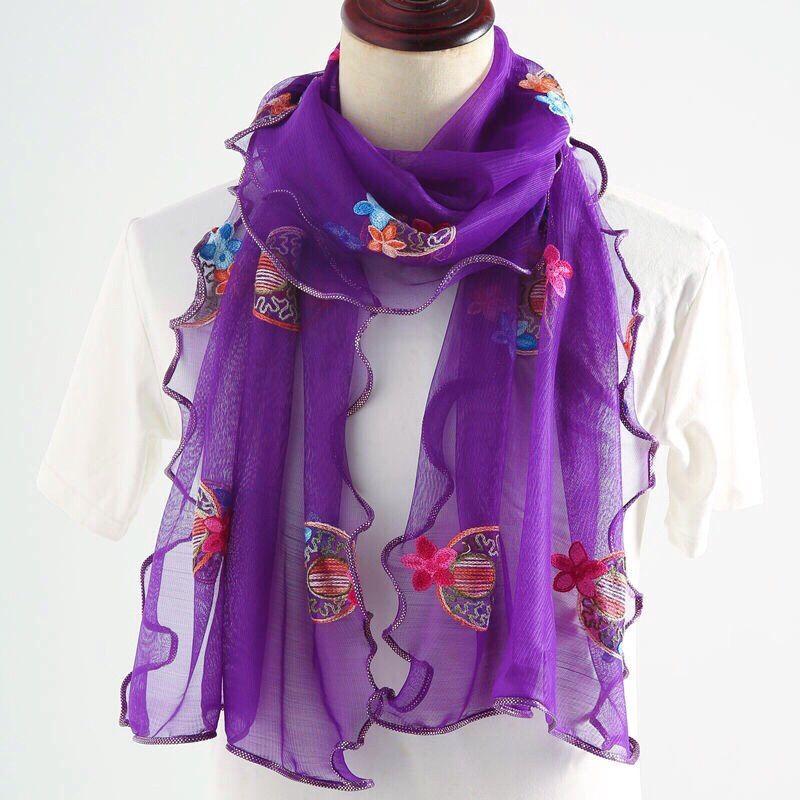 Lotus Leaf Edge Embroidered Wrapped Scarf Women's Long and Versatile High Elasticity Embroidered Scarf Silk Scarf