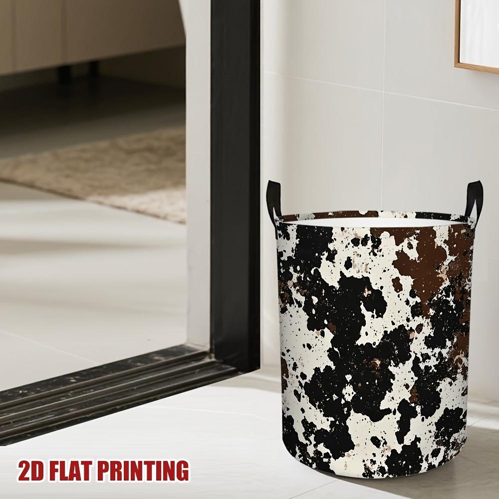 1pc Laundry Basket, Modern Cow Spotted Print Dirt Basket - Made of Polyester, Perfect for Tidying Up Rooms And Storing Clothes, Laundry Baskets