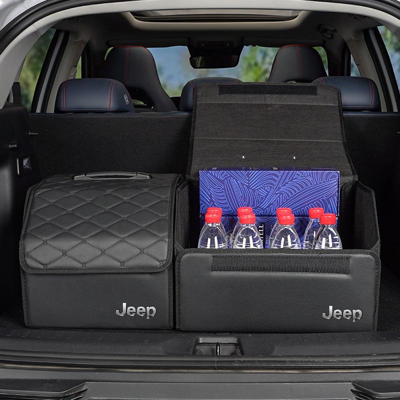For Jeep Leather Suitcase Car Trunk Organizer Box Foldable Storage Bin For Jeep Grand Cherokee Wrangler JK Gladiator Compass