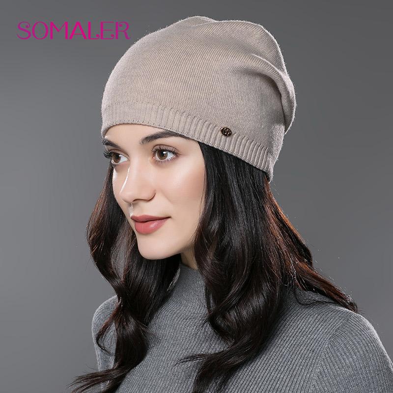 SOMALER Женские вязаные шерстяные шапки на зиму в стиле хип-хоп Gorros для женщин, повседневные кепки хорошего качества