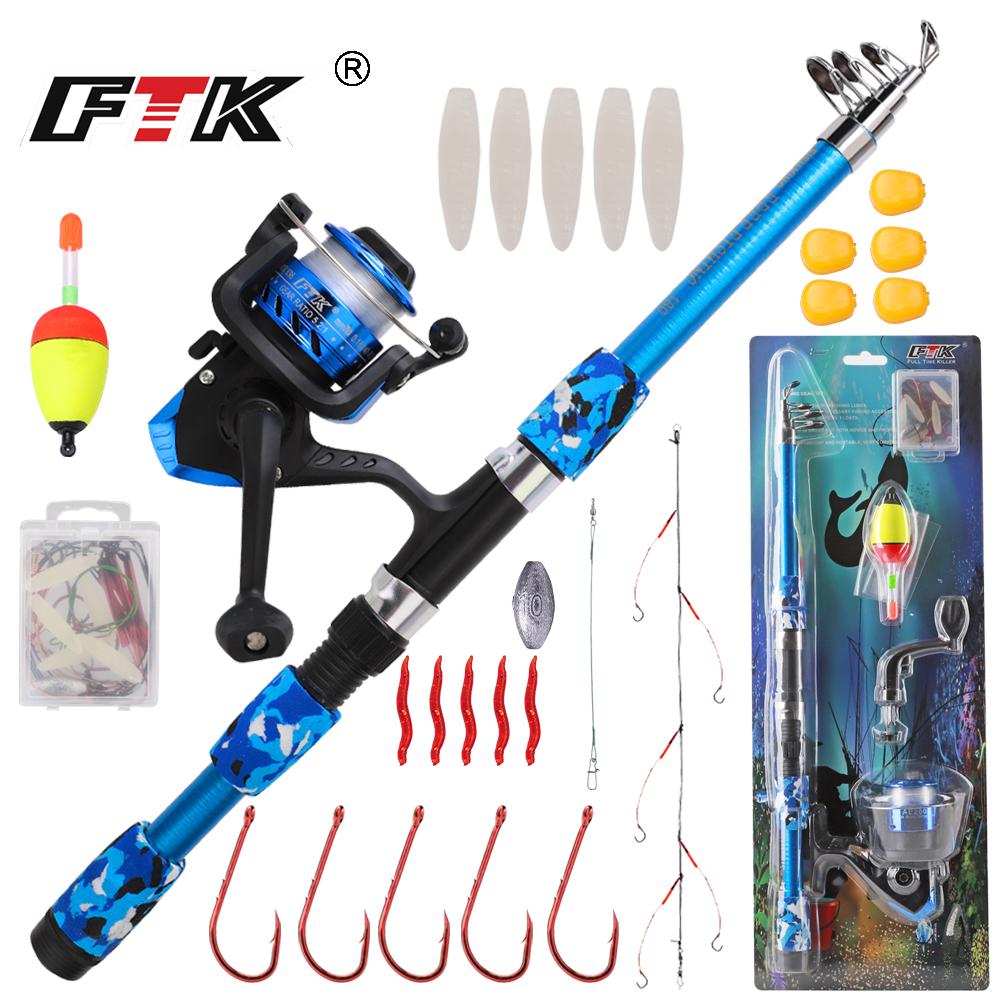 FTK Complete Fishing Kit: 1.8m/5.91ft Lightweight Fibreglass Spinning Rod and Reel Combo Cool Pack - for Fresh and Salt Water, Hooks