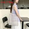 Macaron Plaid Fabric Tote Bag With Open Top For Casual Summer Outings