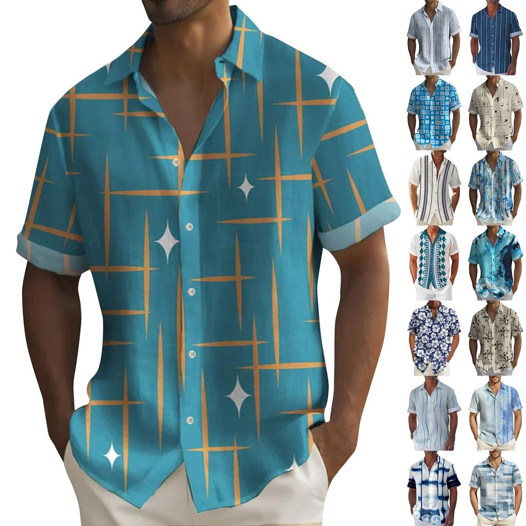 Hawaiian Shirt For Men, Men's Vintage Button Down Bowling Shirts Short Sleeve Summer Beach Shirt