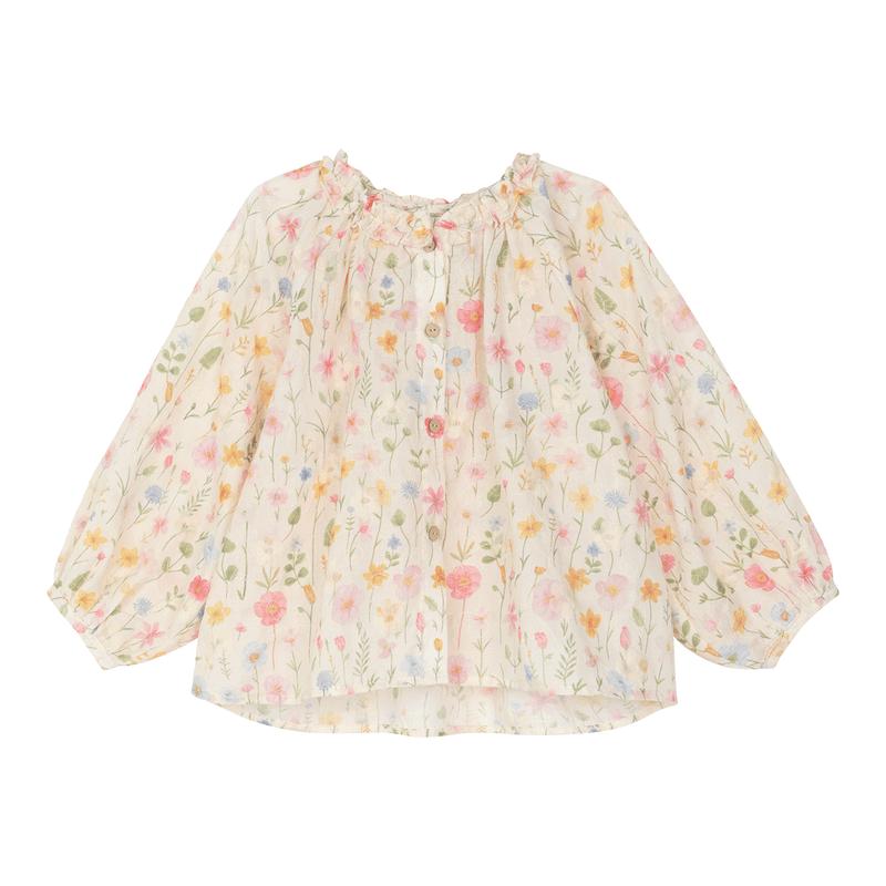 LUSON Girls' Floral Puff Sleeve Blouse