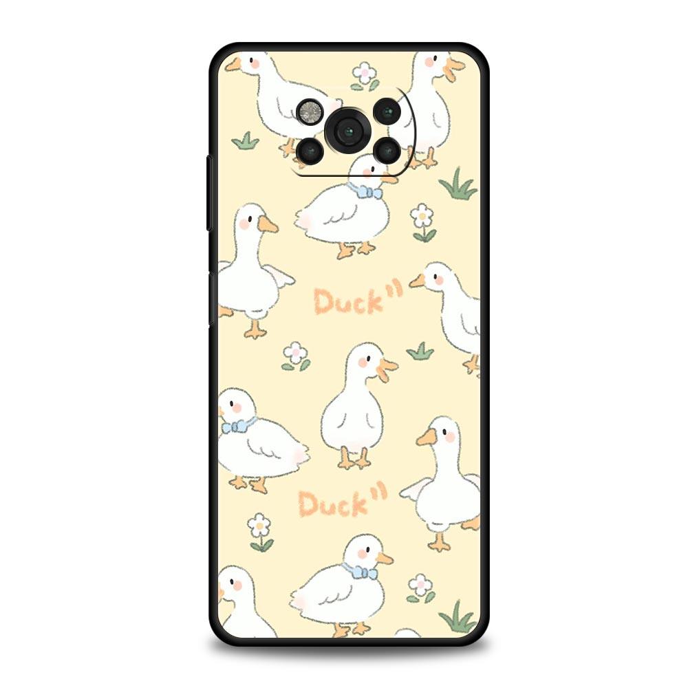 Чехол для телефона для Xiaomi Poco X6 X5 X4 Pro 5G X3 NFC F5 F4 M5 M4 M3 F3 GT C51 C50 C55 Силиконовый Черный Чехол Мультяшная Утка Гусь Игра