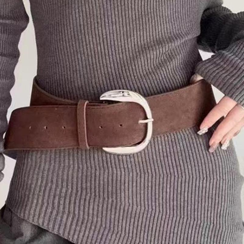 Women's Suede Wide Belt Minimalist American Vintage Cinch Waist Cummerbund for Fashion Accessories